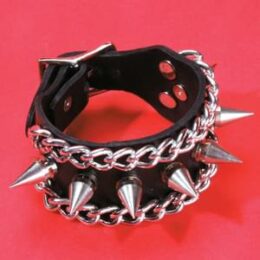 Leather Bracelet with row of Steel Spikes