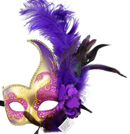 Venetian Phantom Opera Glitter Feather Mask | Purple & Gold