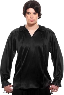 Black Satin Pirate Shirt | X-Large