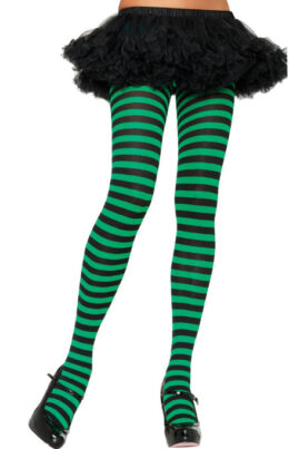 Nylon Striped Tights | Green and Black