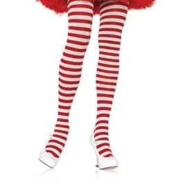 Nylon Striped Tights  Red and White  OS