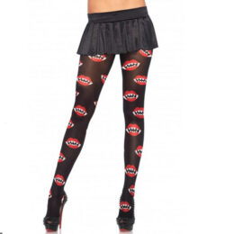Opaque Black Pantyhose With Vampire Bite One Size