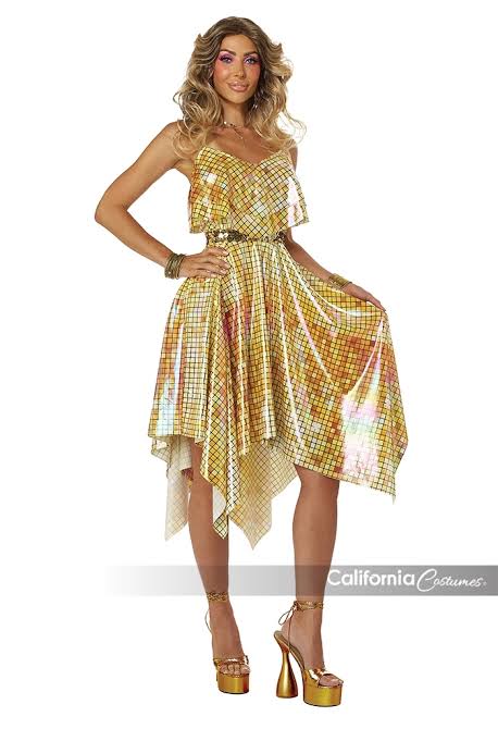 70's Disco Dress - Gold Mirror Ball | Large